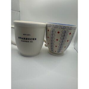 Starbucks Barista & Coffee Co. Ceramic Mugs 18 oz Capacity Elegant Blue & Red Pa